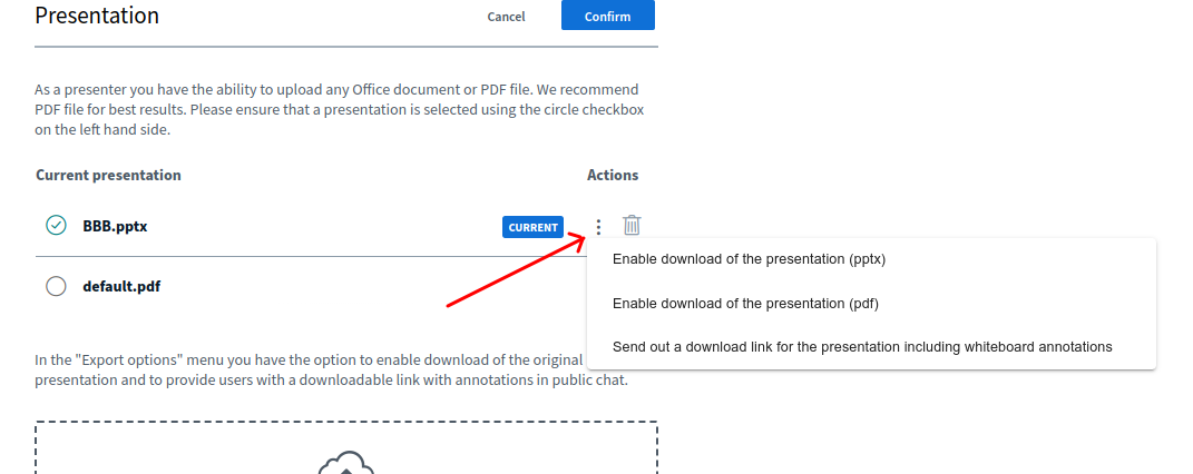 You can enable original presentation downloading from the upload dialog