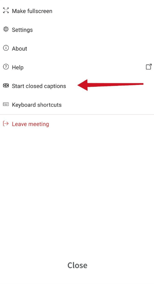 closed captions button on mobile in app options menu
