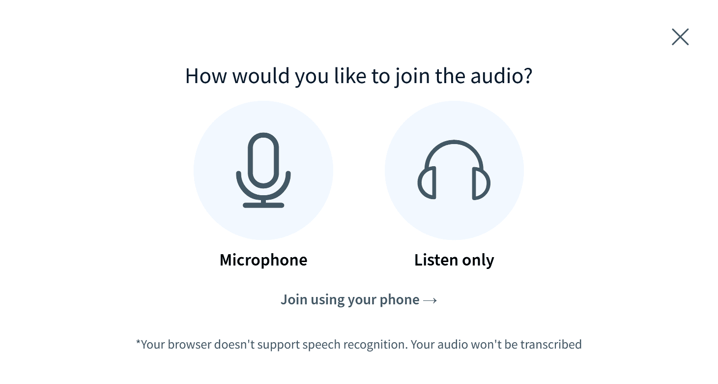 audio modal with speech recognition error