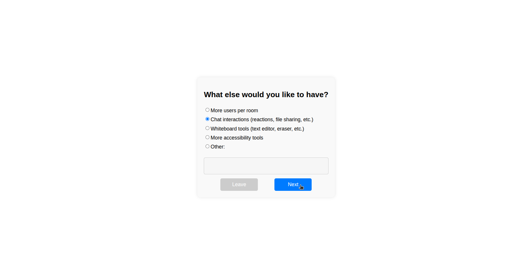 third screen of the default custom feedback experience
