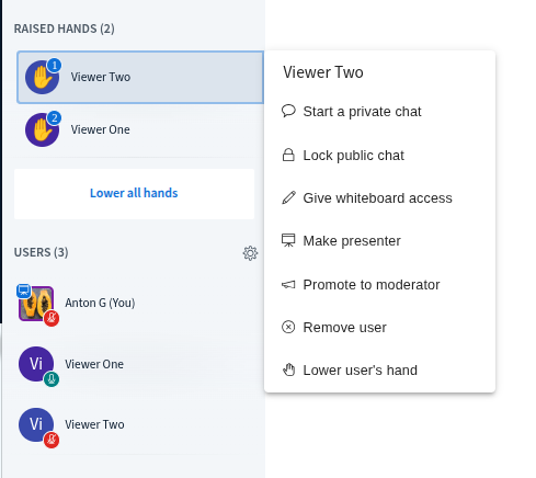 list of users with raised hand