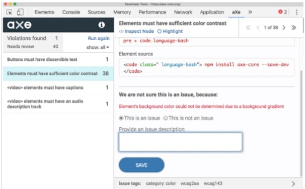 Image of aXe browser extension accessibility checker