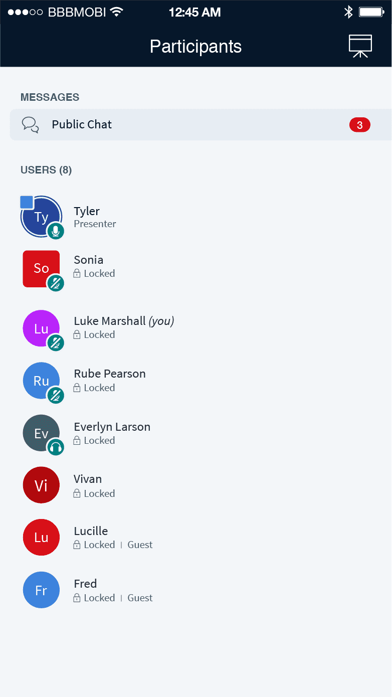 BigBlueButton Mobile Participants List